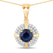 1.71 Carat Genuine Blue Sapphire and White Diamond 10K Yellow Gold Pendant