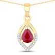 0.69 Carat Genuine Ruby and White Diamond 14K Yellow Gold Pendant