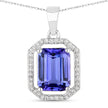 2.58 Carat Genuine Tanzanite and White Diamond 14K White Gold Pendant