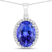 3.17 Carat Genuine Tanzanite and White Diamond 14K White Gold Pendant