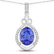 3.02 Carat Genuine Tanzanite and White Diamond 14K White Gold Pendant