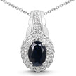 0.98 Carat Genuine Blue Sapphire and White Topaz .925 Sterling Silver Pendant