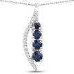 0.40 Carat Genuine Blue Sapphire and White Diamond 14K White Gold Pendant