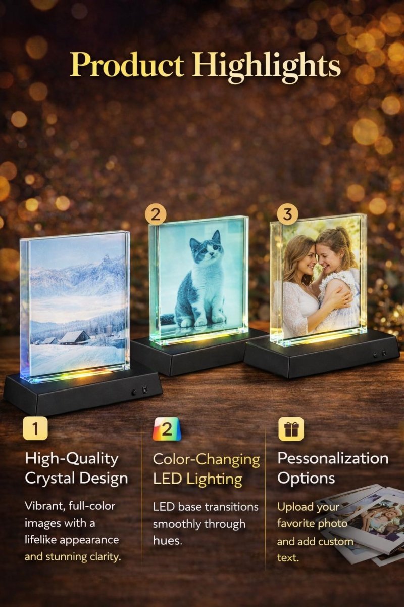 Personalized Crystal Photo Block with LED Base, Custom 4x6 Illuminated Keepsake - Artwork - Custom Crafting Alliance, LLC