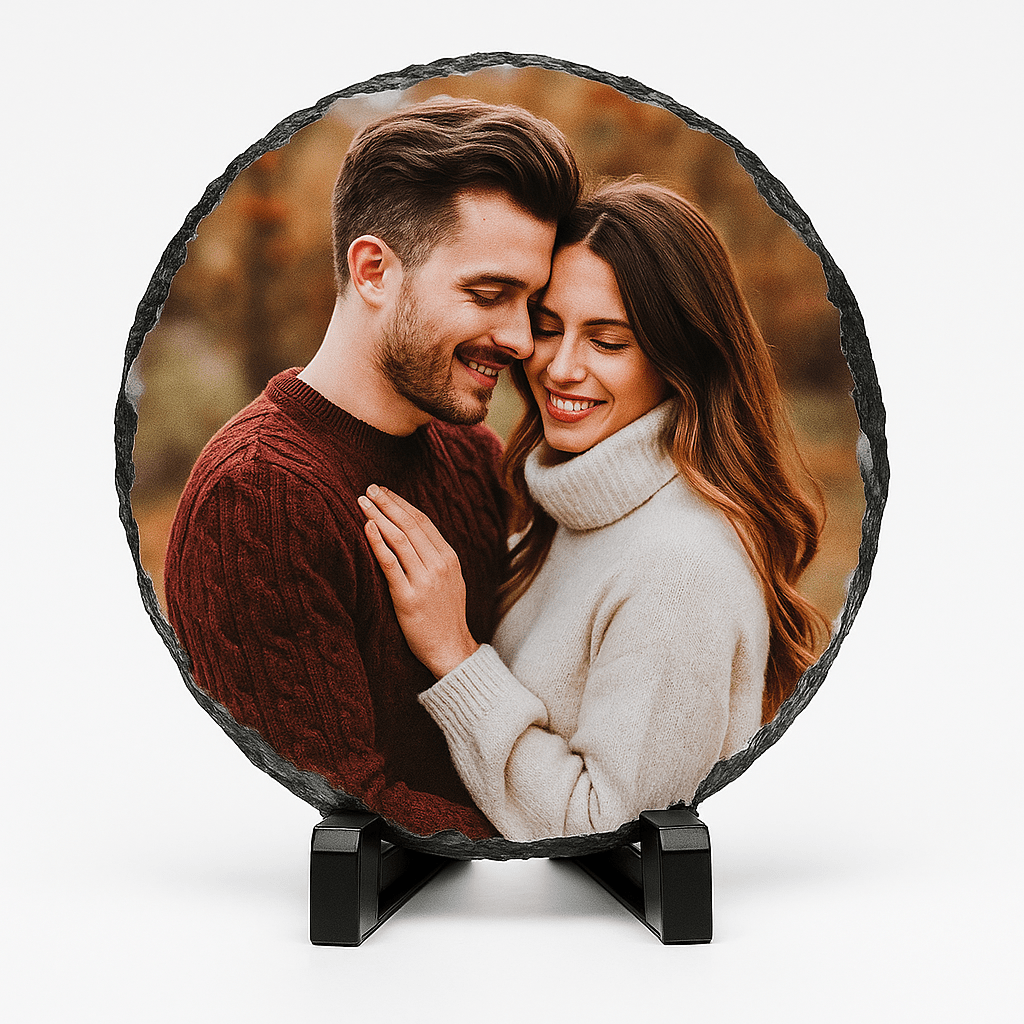 Personalized Round Photo Slate – Custom Picture Stone Keepsake for Memorial or Pet Remembrance Display - Artwork - Custom Crafting Alliance, LLC