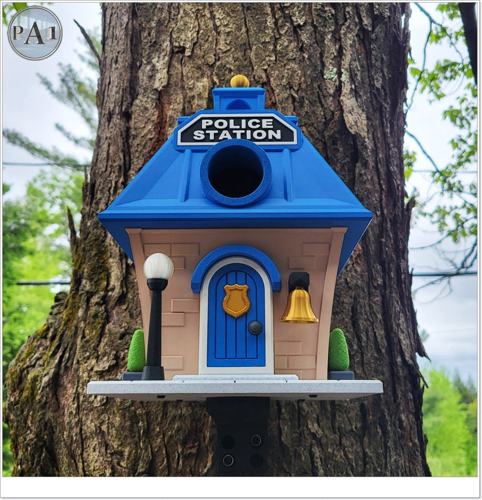 Police Station Birdhouse – Fun Law Enforcement Birdhouse for Garden or Home Decor - Custom Crafting Alliance, LLC