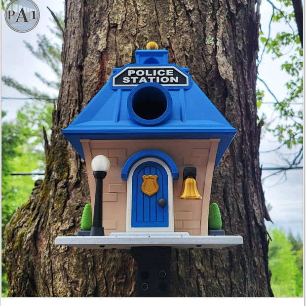 Police Station Birdhouse – Fun Law Enforcement Birdhouse for Garden or Home Decor - Custom Crafting Alliance, LLC