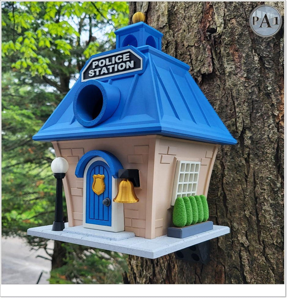 Police Station Birdhouse – Fun Law Enforcement Birdhouse for Garden or Home Decor - Custom Crafting Alliance, LLC