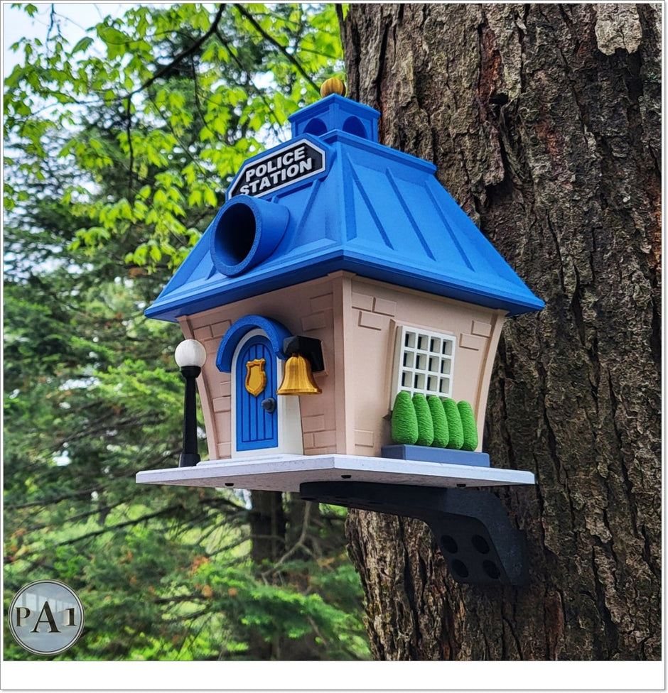 Police Station Birdhouse – Fun Law Enforcement Birdhouse for Garden or Home Decor - Custom Crafting Alliance, LLC