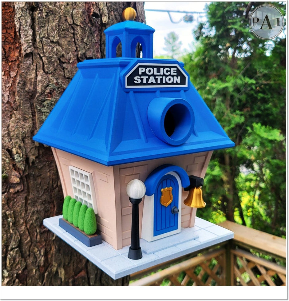 Police Station Birdhouse – Fun Law Enforcement Birdhouse for Garden or Home Decor - Bird House - Custom Crafting Alliance, LLC