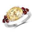 5.52 Carat Genuine Citrine and Garnet .925 Sterling Silver Ring