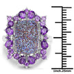 5.97 Carat Genuine Drusy Quartz and Amethyst .925 Sterling Silver Ring