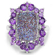 5.97 Carat Genuine Drusy Quartz and Amethyst .925 Sterling Silver Ring