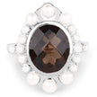 5.75 Carat Genuine Smoky Quartz and Pearl .925 Sterling Silver Ring