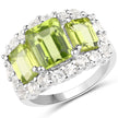 6.00 Carat Genuine Peridot and White Topaz .925 Sterling Silver Ring