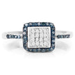 0.28 Carat Genuine Blue Diamond and White Diamond .925 Sterling Silver Ring