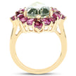 14K Yellow Gold Plated 7.21 Carat Genuine Green Amethyst and Rhodolite .925 Sterling Silver Ring