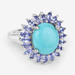 6.10 Carat Genuine Larimar and Tanzanite .925 Sterling Silver Ring