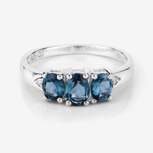 1.35 Carat Genuine London Blue Topaz and White Diamond .925 Sterling Silver Ring