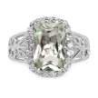 3.94 Carat Genuine Green Amethyst and White Topaz .925 Sterling Silver Ring