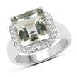 4.52 Carat Genuine Green Amethyst and White Topaz .925 Sterling Silver Ring