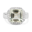 4.52 Carat Genuine Green Amethyst and White Topaz .925 Sterling Silver Ring