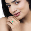 0.55 Carat Genuine Zambian Emerald and White Diamond 14K White Gold Ring
