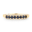 0.43 Carat Genuine Blue Sapphire and White Diamond 14K Yellow Gold Ring