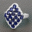 3.48 Carat Genuine Blue Sapphire and White Zircon .925 Sterling Silver Ring