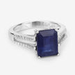 3.07 Carat Glass Filled Sapphire and White Zircon .925 Sterling Silver Ring