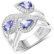 1.52 Carat Genuine Tanzanite and White Zircon .925 Sterling Silver Ring