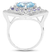 4.24 Carat Genuine Blue Topaz and Tanzanite .925 Sterling Silver Ring