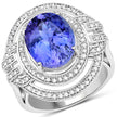 14K White Gold 6.83 Carat Genuine Tanzanite and White Diamond Ring