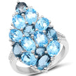 6.69 Carat Genuine Swiss Blue Topaz, London Blue Topaz and White Zircon .925 Sterling Silver Ring