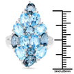 6.69 Carat Genuine Swiss Blue Topaz, London Blue Topaz and White Zircon .925 Sterling Silver Ring