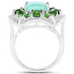 5.49 Carat Genuine Emerald, Chrome Diopside and White Diamond .925 Sterling Silver Ring