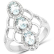 1.54 Carat Genuine Aquamarine and White Zircon .925 Sterling Silver Ring