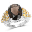 9.74 Carat Genuine Smoky Quartz, Citrine & White Topaz .925 Sterling Silver Ring