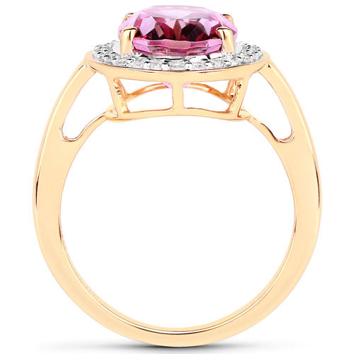 5.70 Carat Genuine Pink Topaz and White Diamond 14K Yellow Gold Ring
