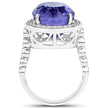 18.50 Carat Genuine Tanzanite and White Diamond 18K White Gold Ring