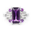 4.20 Carat Genuine Amethyst and White Topaz .925 Sterling Silver Ring