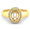0.22 Carat Genuine White Diamond 14K Yellow Gold Semi Mount Ring - holds 9x7mm Oval Gemstone