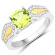 1.64 Carat Genuine Peridot and White Diamond 14K Yellow Gold with .925 Sterling Silver Ring