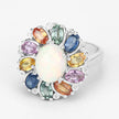 3.92 Carat Genuine Ethiopian Opal, Multi Sapphire and White Diamond .925 Sterling Silver Ring