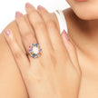 3.92 Carat Genuine Ethiopian Opal, Multi Sapphire and White Diamond .925 Sterling Silver Ring