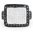 0.64 Carat Genuine White Diamond and Blue Diamond .925 Sterling Silver Ring