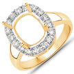 0.51 Carat Genuine White Diamond 14K Yellow Gold Semi Mount Ring - holds 10x8mm Cushion Gemstone