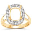 0.51 Carat Genuine White Diamond 14K Yellow Gold Semi Mount Ring - holds 10x8mm Cushion Gemstone