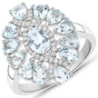 1.89 Carat Genuine Aquamarine and White Topaz .925 Sterling Silver Ring