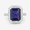 3.70 Carat Genuine Iolite and White Diamond 14K White Gold Ring